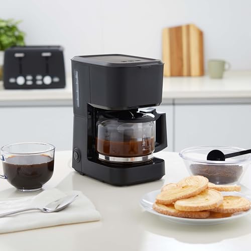Amazon Basics 12 Cup Drip Coffee Maker, Coffee Machine with Glass Coffee Pot (1.9 Qt), Auto Shut-off, Auto Pause, Removable Filter Basket, Black & Silver