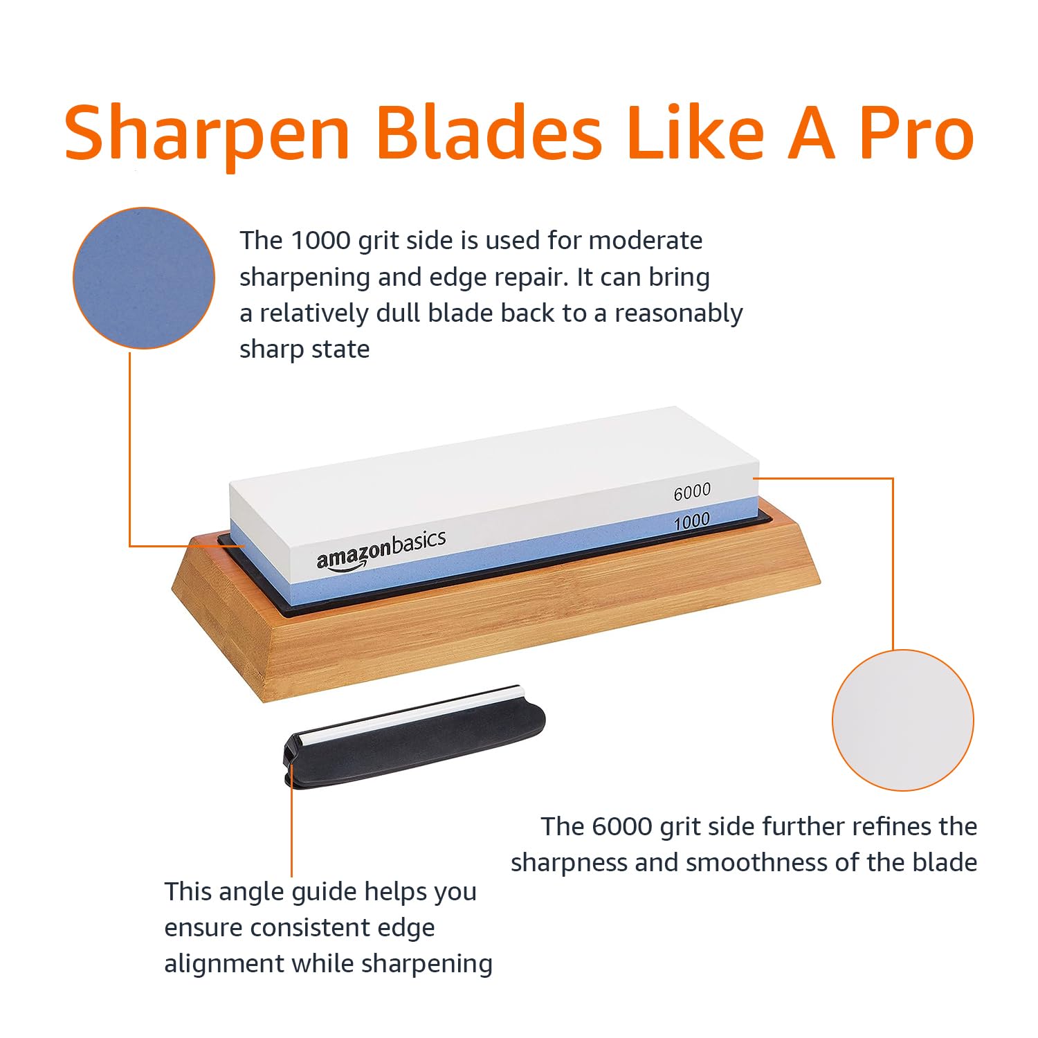 Amazon Basics Whetstone Knife Sharpening Wet Stone Dual Sided 400/1000 Grit with Non-Slip 1 Pc, Bamboo Base, Black & Grey
