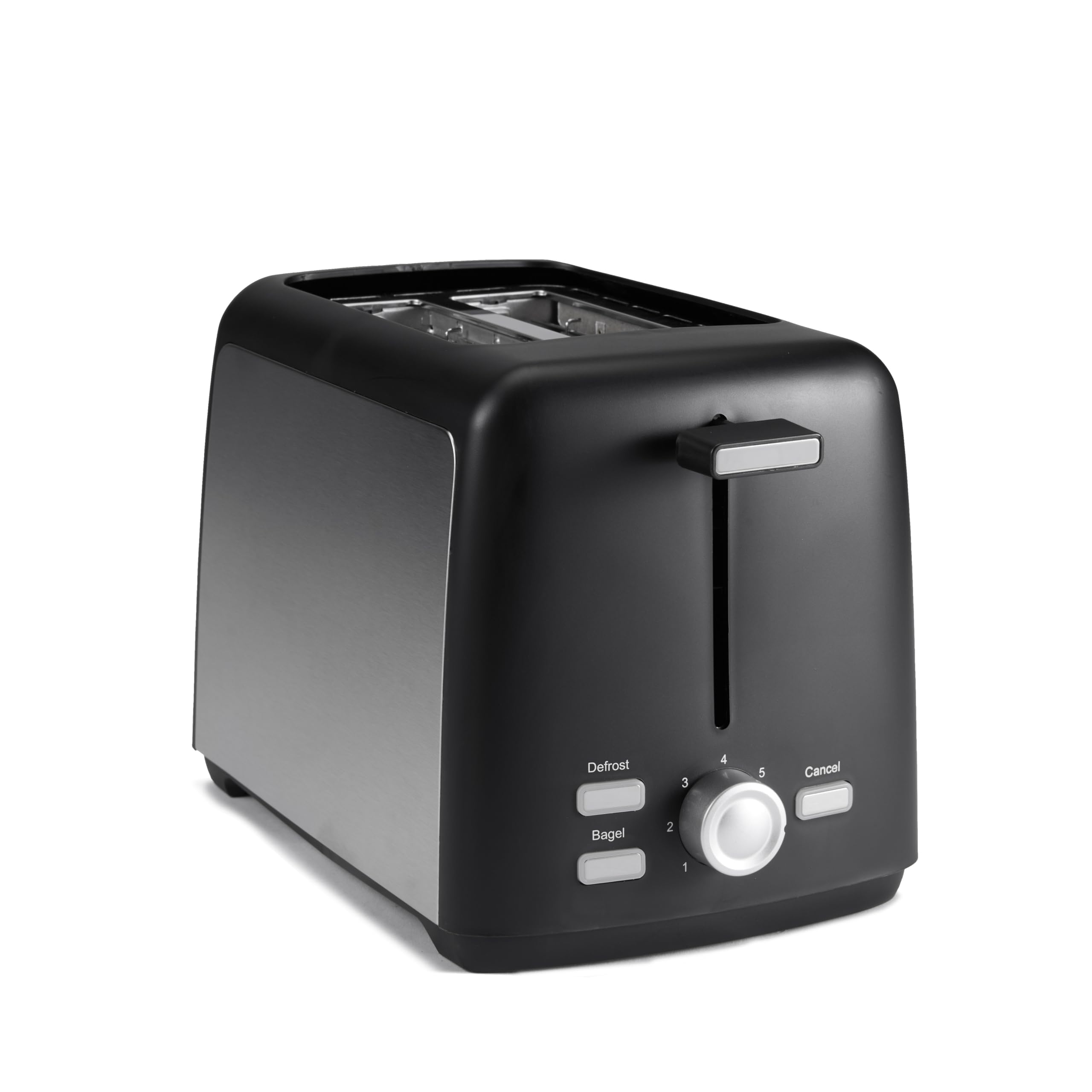 Amazon Basics 2 Slice Toaster, With 6 Browning Settings, Extra Wide Slots For Bagels and Special Breads, Removable Easy-to-Clean Crumb Tray, Cancel/Defrost/Bagel Buttons, 900W, Black & Silver