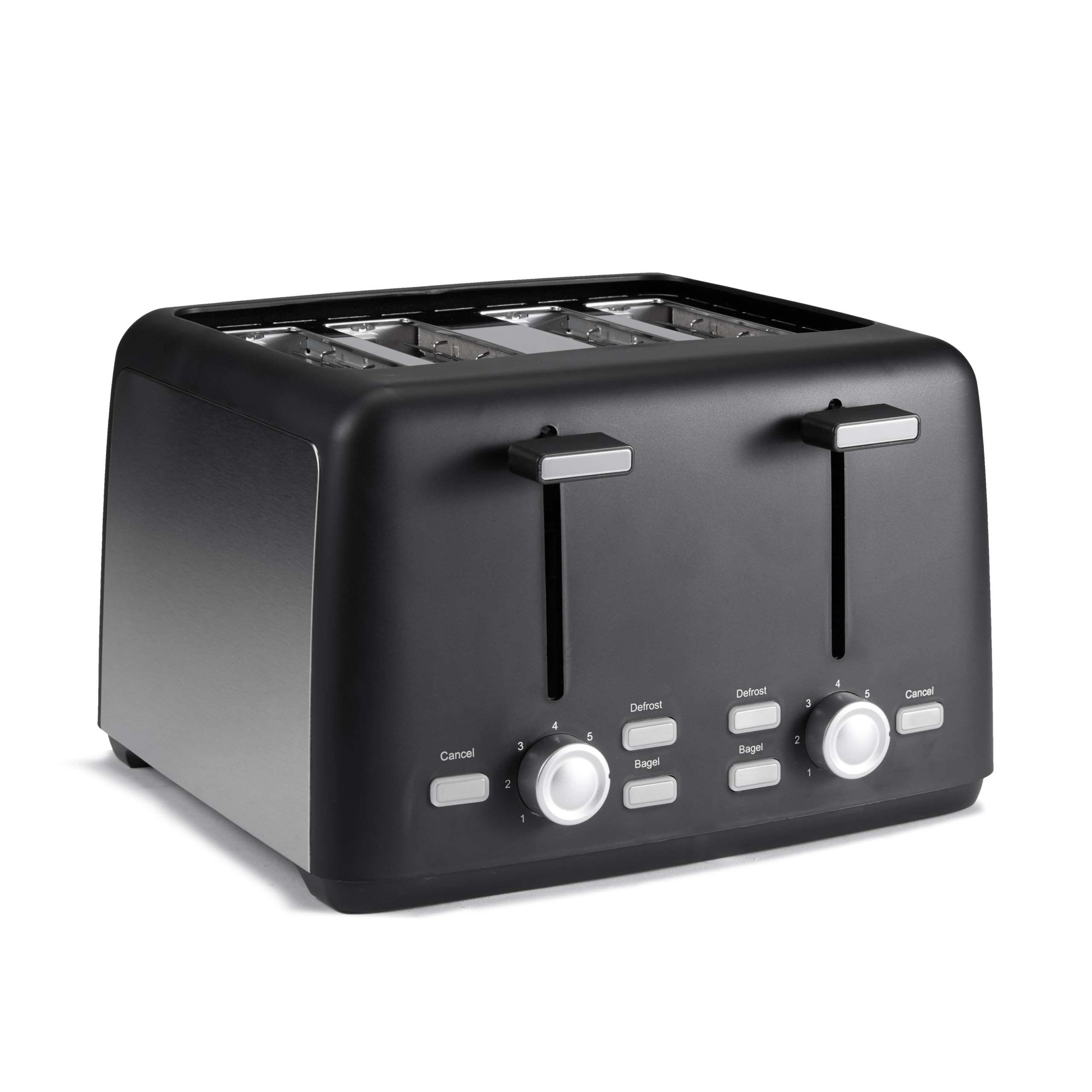Amazon Basics 2 Slice Toaster, With 6 Browning Settings, Extra Wide Slots For Bagels and Special Breads, Removable Easy-to-Clean Crumb Tray, Cancel/Defrost/Bagel Buttons, 900W, Black & Silver