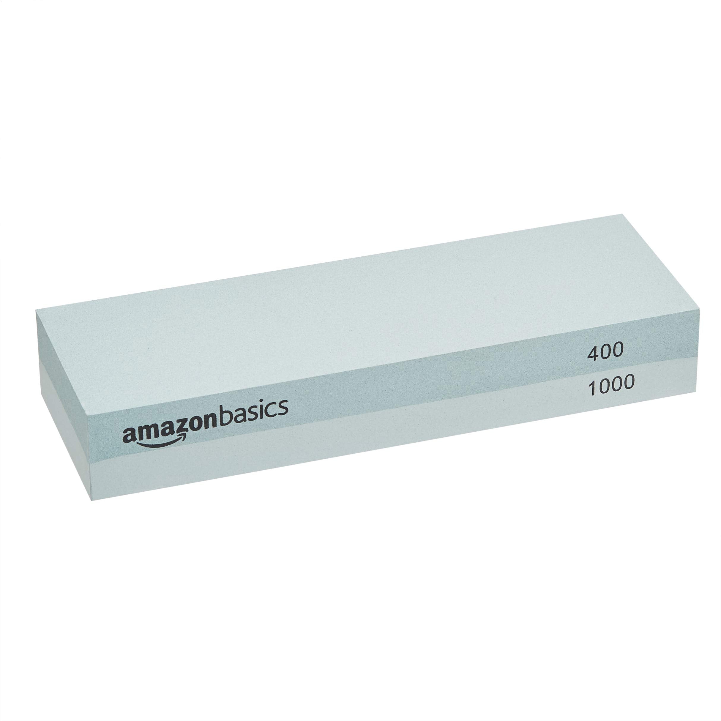 Amazon Basics Whetstone Knife Sharpening Wet Stone Dual Sided 400/1000 Grit with Non-Slip 1 Pc, Bamboo Base, Black & Grey