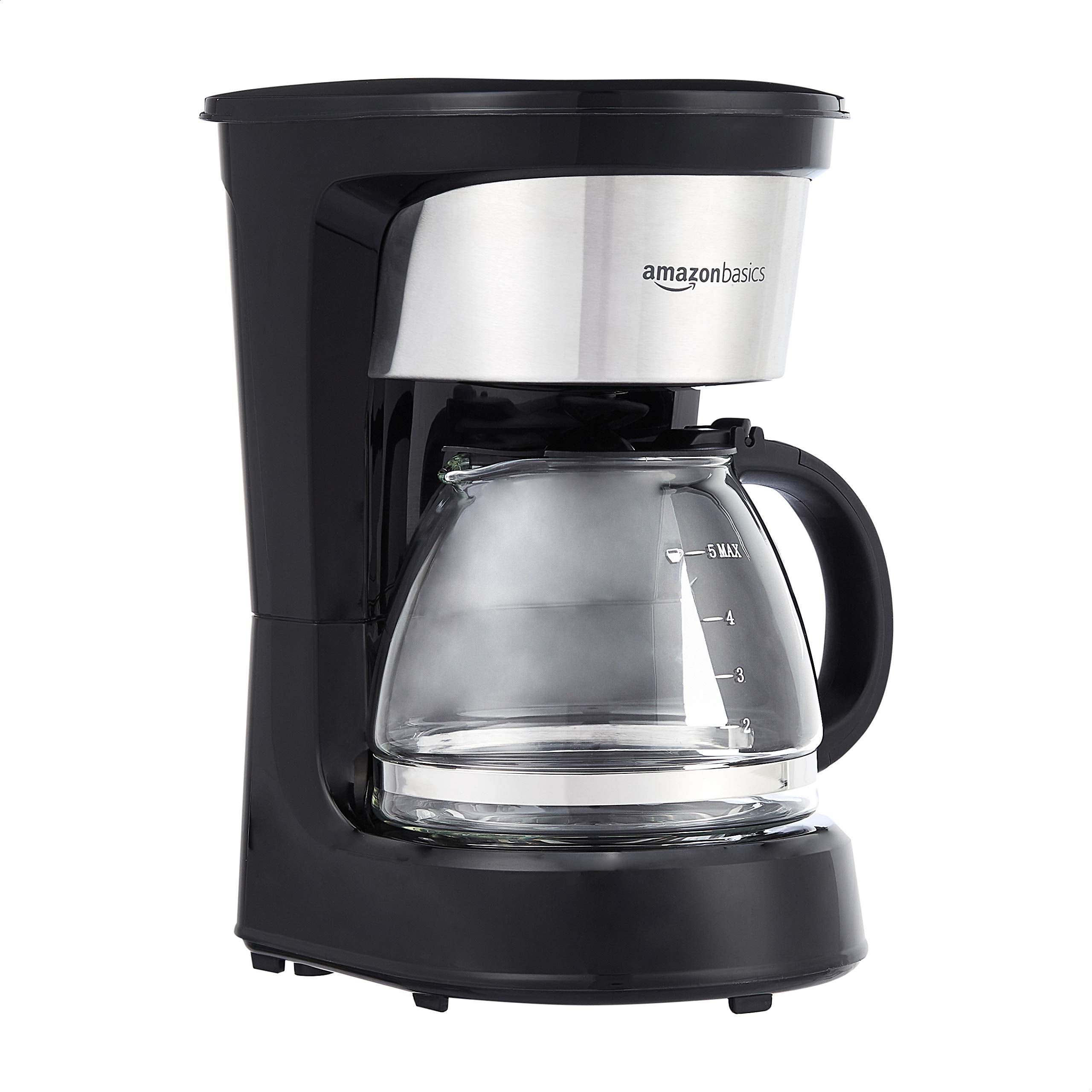 Amazon Basics 12 Cup Drip Coffee Maker, Coffee Machine with Glass Coffee Pot (1.9 Qt), Auto Shut-off, Auto Pause, Removable Filter Basket, Black & Silver