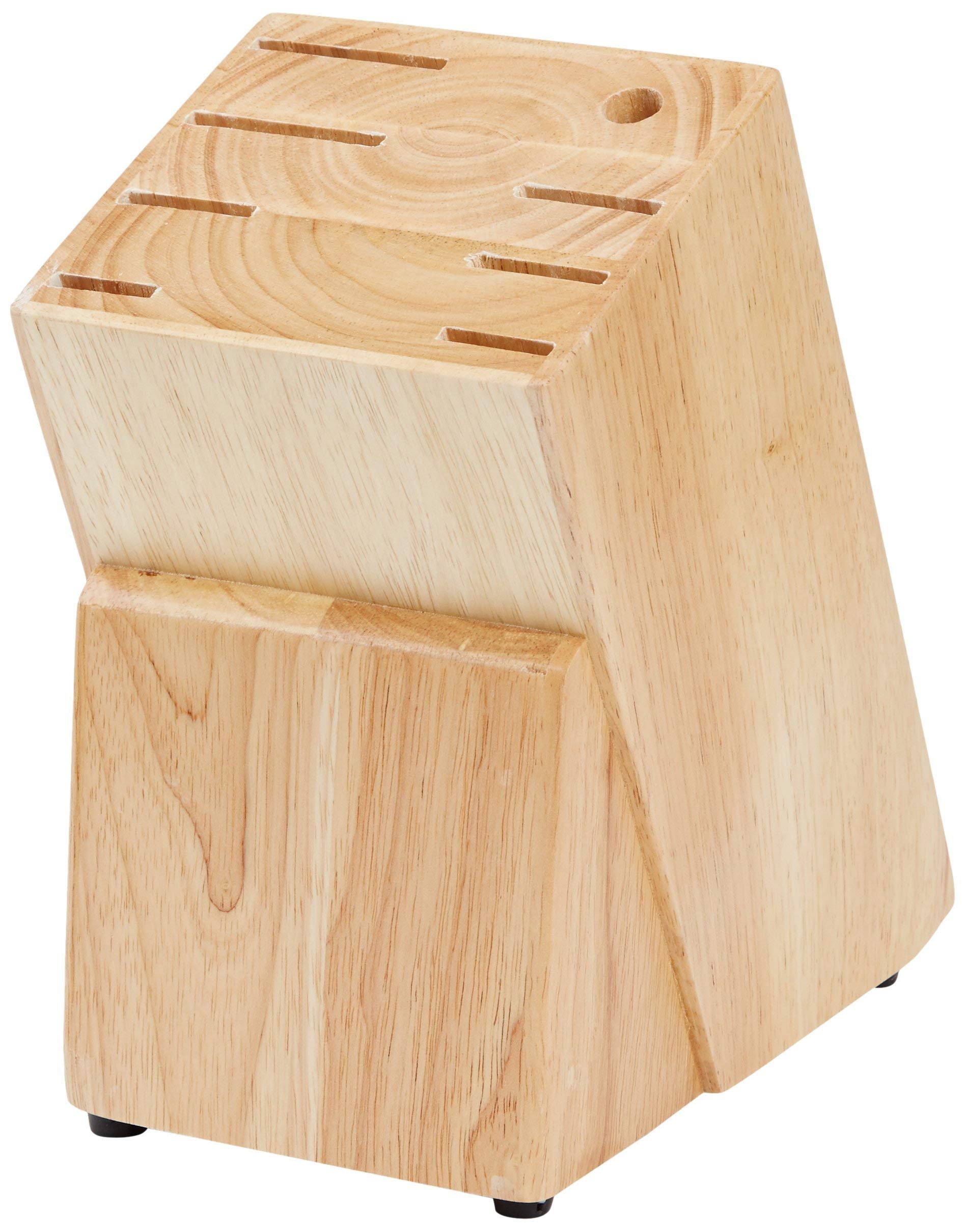 Amazon Basics 9 Pieces Premium High-Carbon Stainless-Steel Blades with Pine Wood Knife Block Set, Kitchen, Black