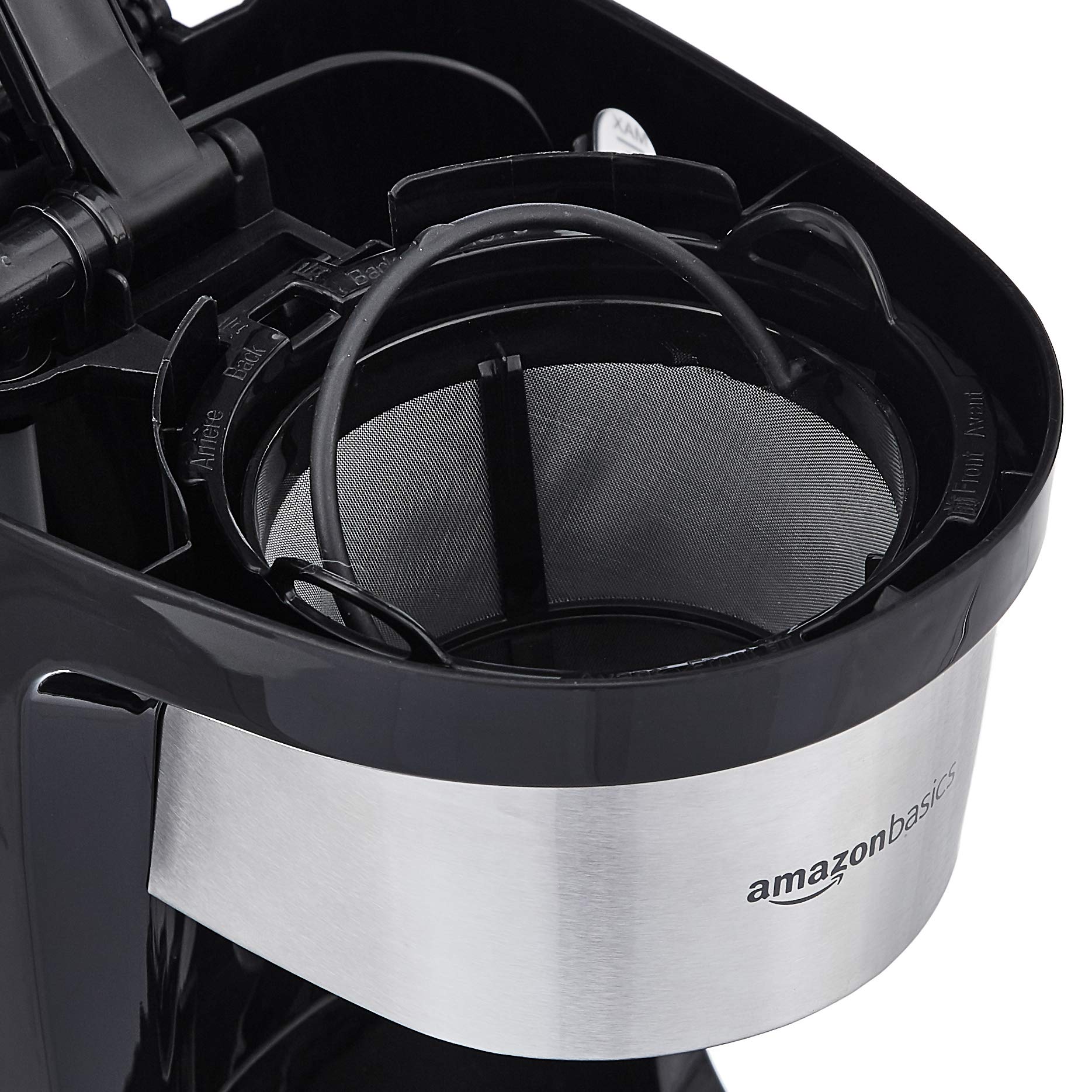 Amazon Basics 12 Cup Drip Coffee Maker, Coffee Machine with Glass Coffee Pot (1.9 Qt), Auto Shut-off, Auto Pause, Removable Filter Basket, Black & Silver