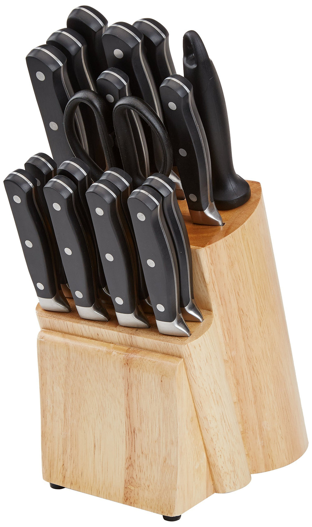 Amazon Basics 9 Pieces Premium High-Carbon Stainless-Steel Blades with Pine Wood Knife Block Set, Kitchen, Black