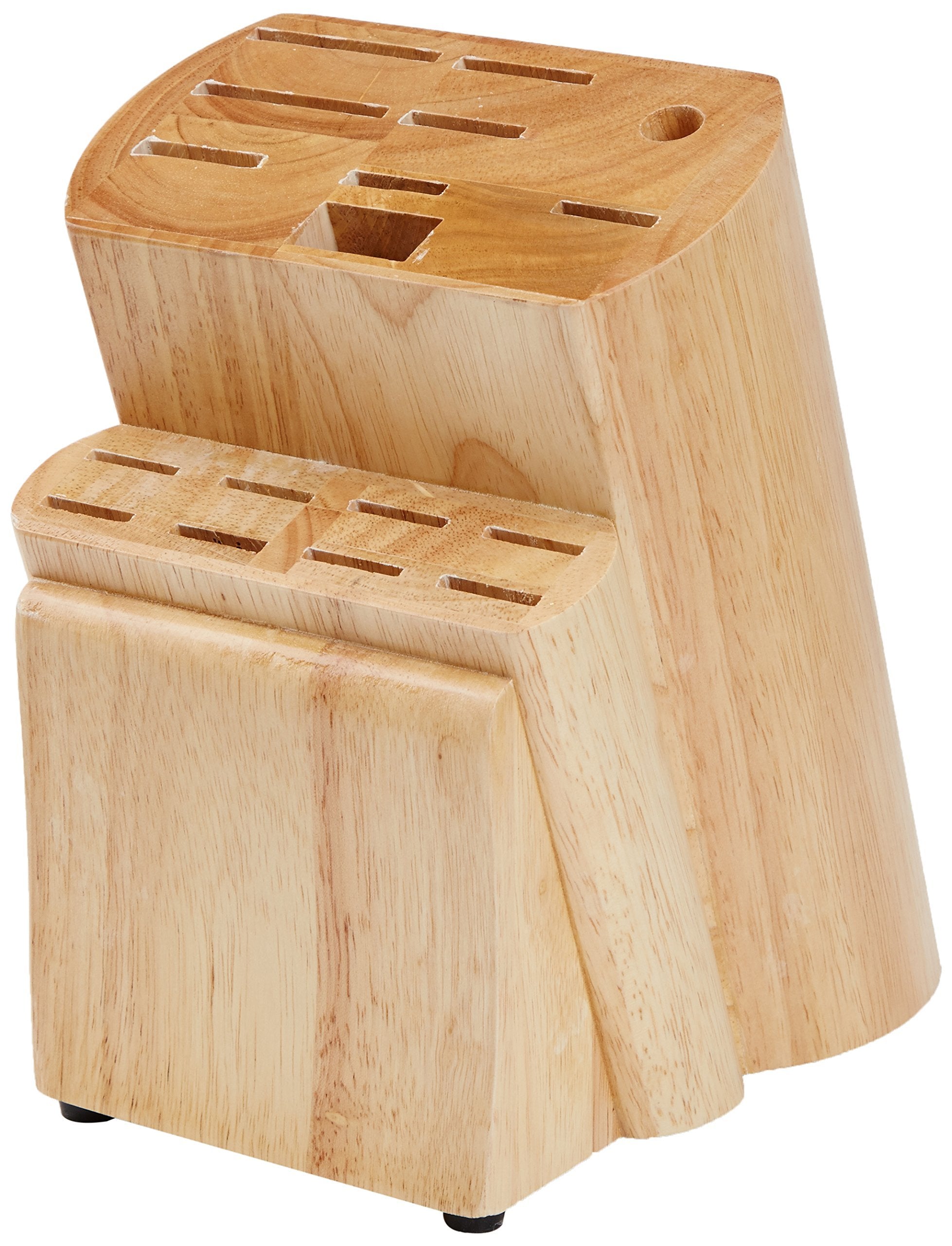 Amazon Basics 9 Pieces Premium High-Carbon Stainless-Steel Blades with Pine Wood Knife Block Set, Kitchen, Black
